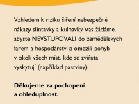 Důležité upozornění - omezení kontaktu se zvířaty