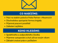 Hledá se posila na pobočku Pošty Partner Moutnice