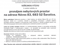 Veřejná výzva k zaslání nabídky na pronájem nebytových prostor (Šaratice)