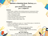 Nabídka práce: učitel/učitelka pro 1. stupeň ZŠ (Žatčany)